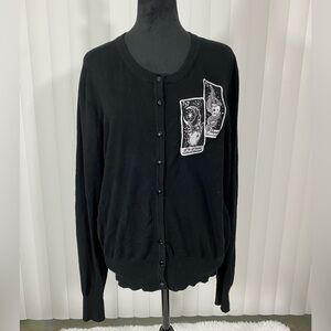 RAT BABY La Fortune Tarot Card Embroidered Knit Cardigan Button Down Black XXL